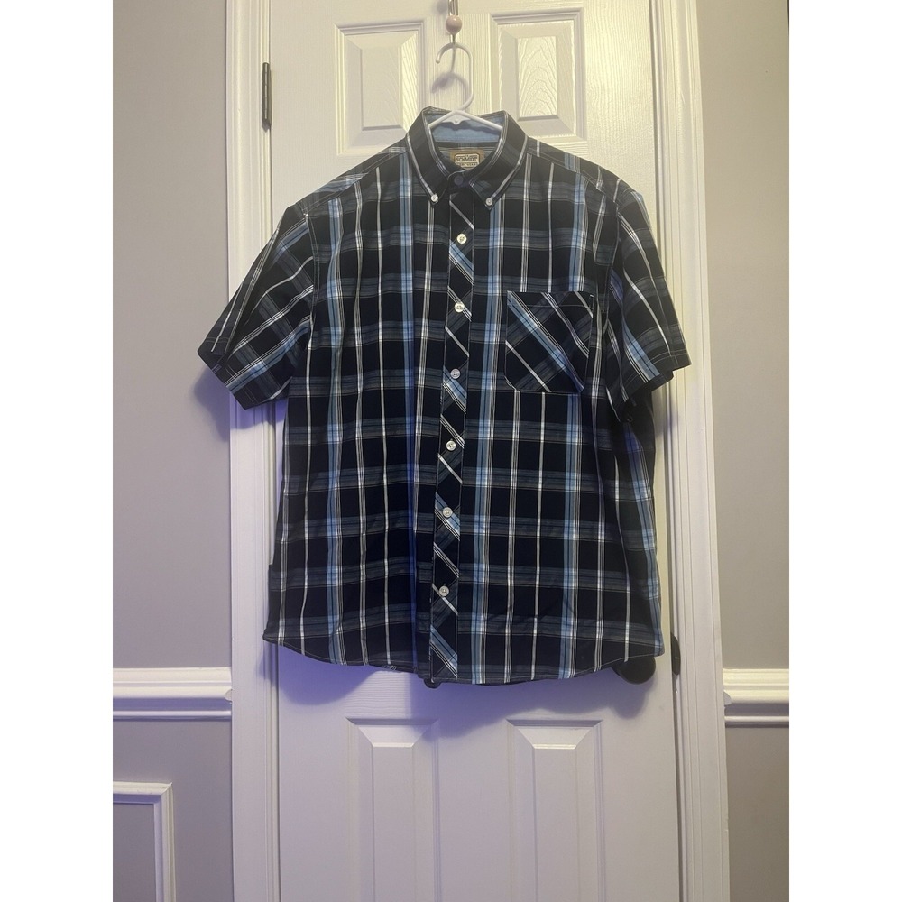 C.E. Schmidt Workwear Button Down Short Sleeve Shirt Blue White Plaid Men's XL
